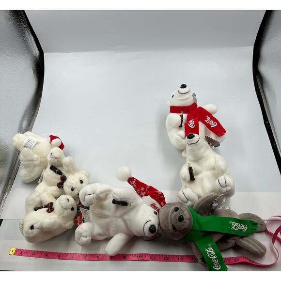Vintage Lot 8 Coca Cola Polar Bear Bean Bag Plush Seal Christmas Ornaments - Picture 12 of 13